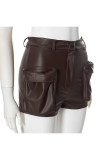 Brown Sexy Solid Color Pocket Buttons Patchwork Zipper Regular Mid Waist Patchwork Bottoms