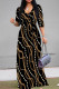 Black Gold Elegant Print Patchwork Strap Design V Neck Long Dresses