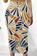 Multicolor Casual Striped Print Splashed ink printing Contrast High Waist Full Print Bottoms