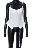 White Street Solid Color Patchwork Backless Zipper Spaghetti Strap Tops