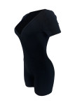 Black Sexy Solid Color Patchwork V Neck Skinny Rompers