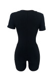 Black Sexy Solid Color Patchwork V Neck Skinny Rompers