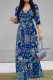 Blue Elegant Print Patchwork Strap Design V Neck Long Dresses