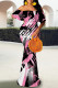 Black Pink Elegant Geometric Print Striped Print Contrast Off Shoulder One Step Skirt Dresses