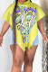 Yellow Street Print Patchwork Turtleneck T-Shirts