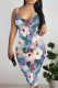 Multicolor Sexy Geometric Print Floral Print Contrast U Neck Printed Dresses