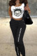 White Black Casual Print Pocket Lace Up Patchwork U Neck Sleeveless Two Pieces