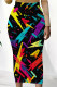 Black Casual Striped Print Splashed ink printing Contrast High Waist Full Print Bottoms