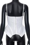 White Street Solid Color Patchwork Backless Zipper Spaghetti Strap Tops
