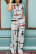 Grey Casual Geometric Print Pocket Patchwork O Neck Short Sleeve Two Pieces