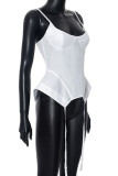 White Street Solid Color Patchwork Backless Zipper Spaghetti Strap Tops