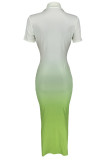Gradient Color Elegant Gradient Color Patchwork Slit Deep V Neck Wrapped Skirt Dresses