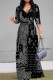 Black And White Elegant Print Patchwork Strap Design V Neck Long Dresses