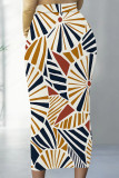 Multi-color Casual Striped Print Splashed ink printing Contrast High Waist Full Print Bottoms