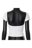 White Sexy Print Patchwork Backless O Neck T-Shirts