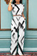 White Black Casual Geometric Print Pocket Patchwork O Neck Short Sleeve Two Pieces