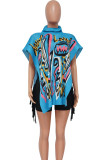 Rose Red Street Print Patchwork Turtleneck T-Shirts