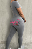 Grey Street Print Patchwork Zipper Zipper Collar Skinny Jumpsuits