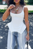 White Street Solid Color Patchwork Backless Zipper Spaghetti Strap Tops