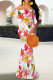 White Elegant Floral Print Contrast Off Shoulder One Step Skirt Dresses