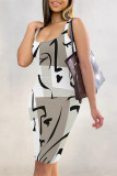 Green Sexy Geometric Print Floral Print Contrast U Neck Printed Dresses
