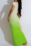 Gradient Color Elegant Gradient Color Patchwork Slit Deep V Neck Wrapped Skirt Dresses