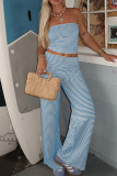 Black Casual Stripe Patchwork Backless Strapless Sleeveless Two Pieces