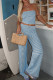 Blue Casual Stripe Patchwork Backless Strapless Sleeveless Two Pieces