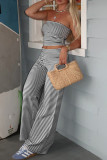Black Casual Stripe Patchwork Backless Strapless Sleeveless Two Pieces