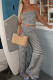 Black Casual Stripe Patchwork Backless Strapless Sleeveless Two Pieces