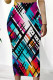 Multi-color Casual Striped Print Splashed ink printing Contrast High Waist Full Print Bottoms