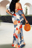 Black Elegant Floral Print Contrast Off Shoulder One Step Skirt Dresses