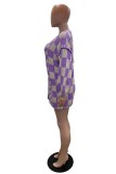 Purple Casual Plaid Cardigan Outerwear