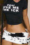 Black Casual Letters Patchwork O Neck T-Shirts