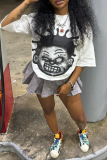 White Casual Street Cartoon Print O Neck T-Shirts