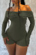 Army Green Sexy Solid Color Patchwork Ruched Off Shoulder Skinny Rompers