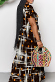 Light Yellow Elegant Print Pocket Patchwork V Neck Long Dresses