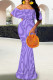 Purple Elegant Stripe Patchwork Backless Off Shoulder Long Dresses