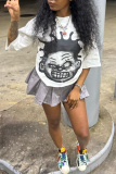 White Casual Street Cartoon Print O Neck T-Shirts