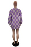 Purple Casual Plaid Cardigan Outerwear
