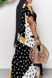 Light Yellow Elegant Print Pocket Patchwork V Neck Long Dresses