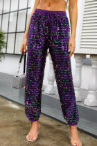 Purple Street Sequins Patchwork Loose Mid Waist Patchwork Bottoms