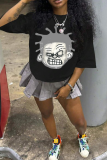White Casual Street Cartoon Print O Neck T-Shirts