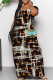 Black Yellow Elegant Print Pocket Patchwork V Neck Long Dresses