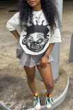 White Casual Street Cartoon Print O Neck T-Shirts