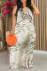 White Sexy Leopard Print Flowers Contrast U Neck Printed Dresses