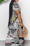 Light Yellow Elegant Print Pocket Patchwork V Neck Long Dresses
