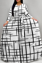 White Black Elegant Print Patchwork Strap Design O Neck A Line Dresses