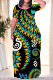 Multicolor Casual Striped Print Love Print Contrast O Neck Printed Plus Size Dresses