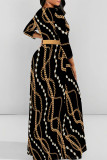 Purplish Blue Elegant Print Patchwork Strap Design O Neck A Line Dresses
